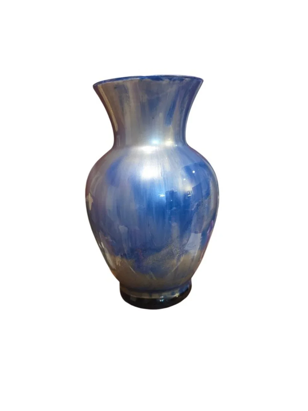 Fluid Art Acrylic Pour Glass Vase • Blue and Silver • Abstract Home Decor • OOAK